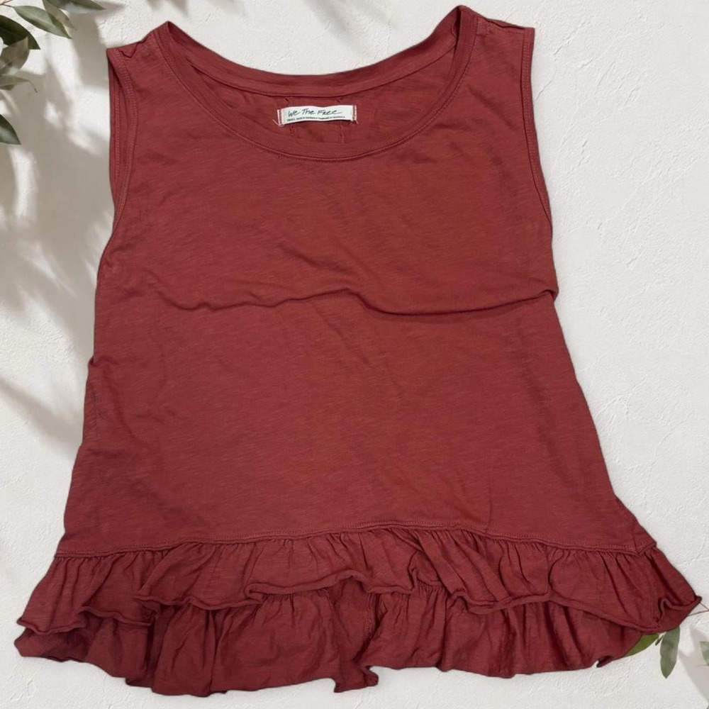 Free People We The Free Ruffle Tank Top Burgundy Red Boho Slub Knit Small